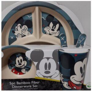Disney MICKEY Mouse 5 Pc DINNERWARE Set Bamboo Plate Bowl Cup Fork Spoon NEW